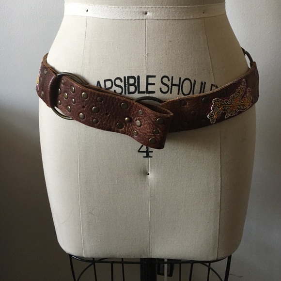 Betsey Johnson leather bead embroidered belt