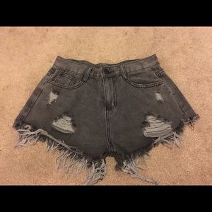 Gray wash high wasted shorts