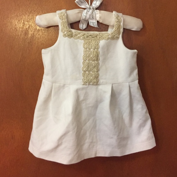 Janie and Jack White Baby Dress w/ Gold Detail