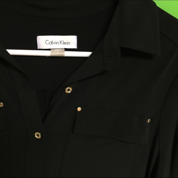 Calvin Klein Black Button Up Long Sleeve Dress