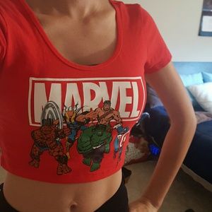 Red Marvel Comics Crop Top
