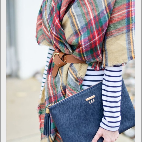 Restocked Blanket Scarf Plaid Tartan Red Camel Blue Green - Picture 2 of 4