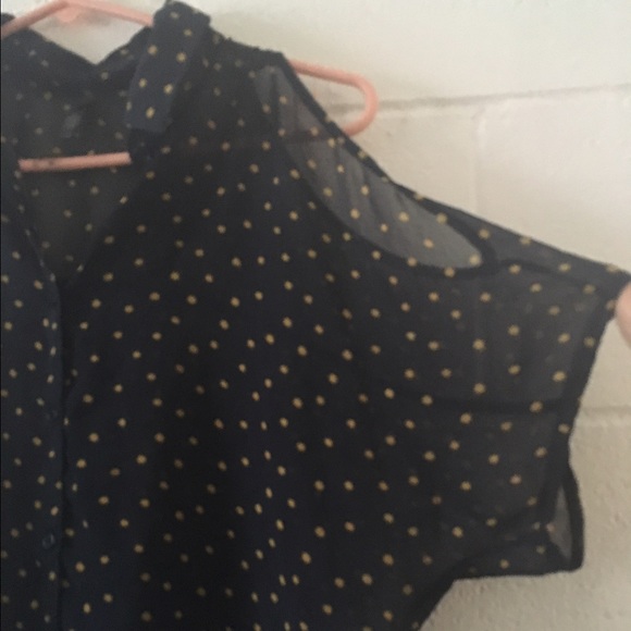 Polka dot cut sleeves collar sheer navy blouse - Picture 2 of 2