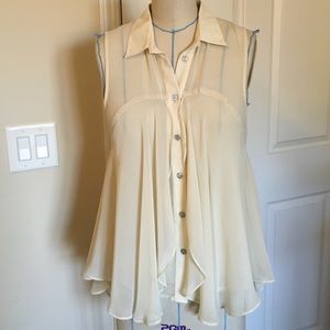 Sleeveless swing button up shirt