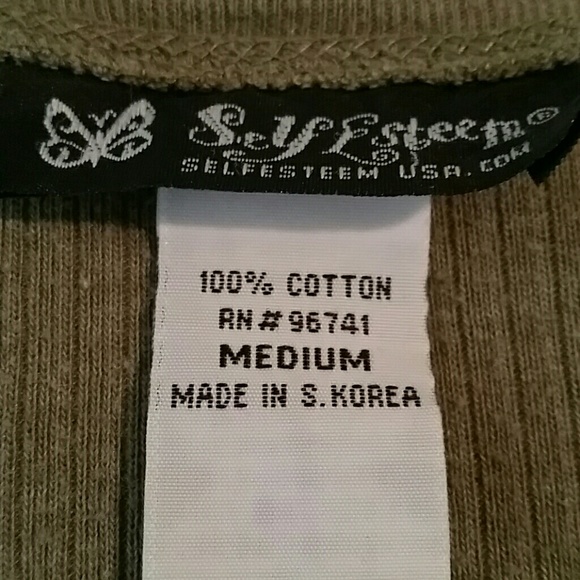 SELF-ESTEEM olive green v neck l/s shirt - Picture 3 of 3