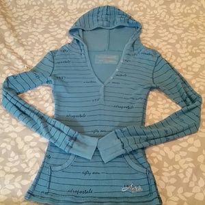 AEROPOSTALE l/s stripe hooded shirt with pocket