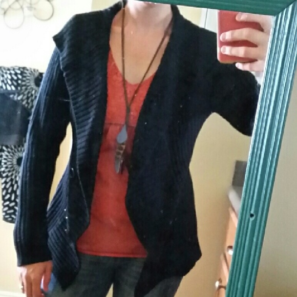 Hooded cable knit double button sweater