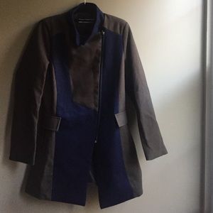 Navy & Olive Color Block Military Styled Pea Coat