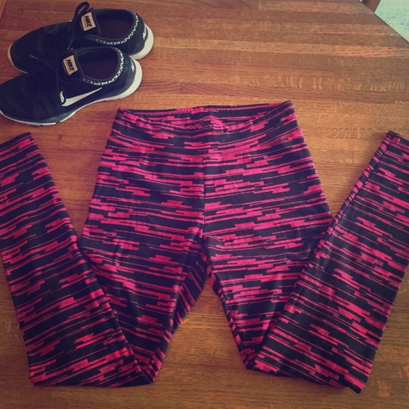 Black & pink striped workout leggings