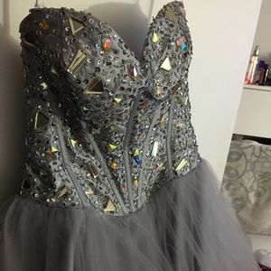 Silver strapless diamond studded dress