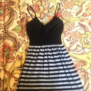 Spandex black and grey striped mini dress