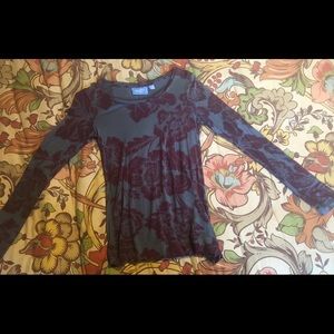 Red and grey floral long sleeve tee by vera wang