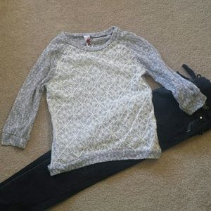 Girls Grey Sweater w/ Ivory Lace detail