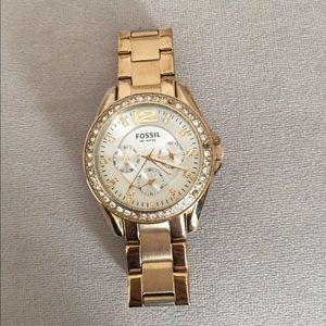 Fossil | Gold metal watch with rhinestones