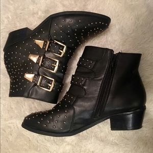 Black and gold studs booties