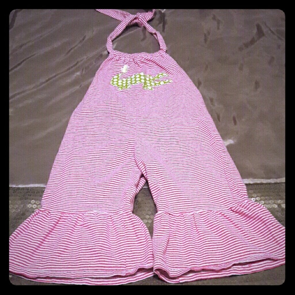 Girls 3T Pink Striped Pant Romper
