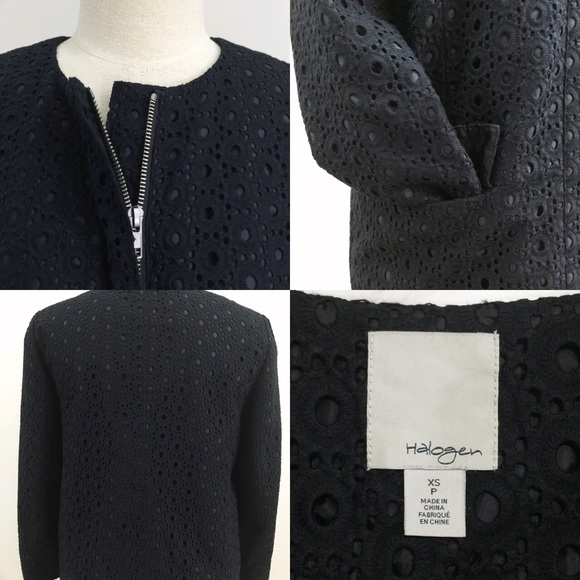 [ halogen ] black eyelet zip front coat - Picture 4 of 4
