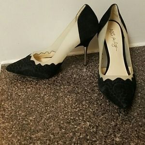 ABS black velvet/clear pointed heels