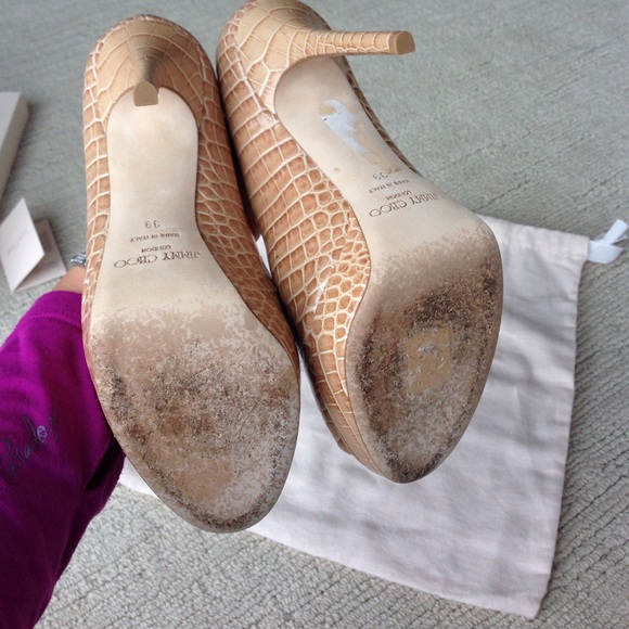 Glossy Mock Croc Jimmy Choo peep toe pumps in nude - Picture 2 of 4