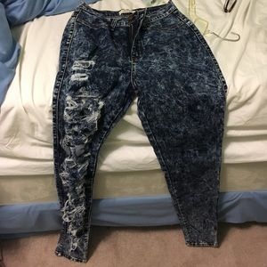 High waisted one leg destroyed jegging