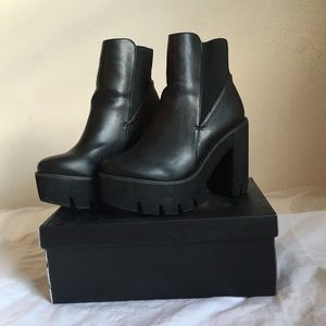 Black Cleated Sole Platform Heel Boots