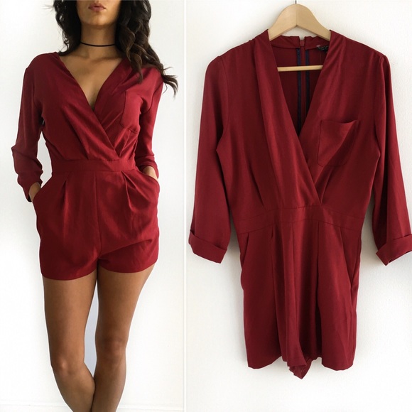 Topshop Pants - Topshop Longsleeve Burgundy Romper