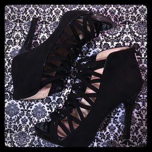 Black Suede Criss Cross Heels by Nine West