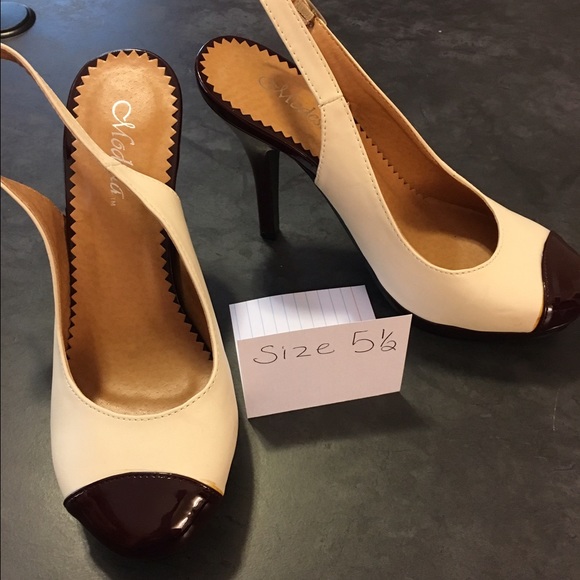 Cream and dark maroon heels