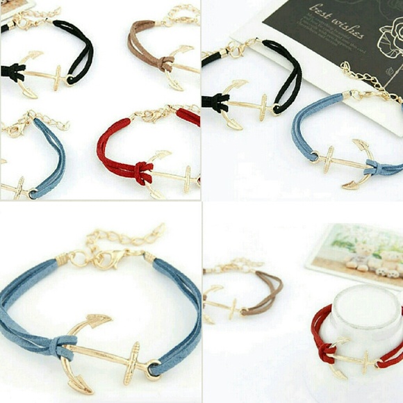 MULTICOLOR BOHO GOLD ANCHOR LEATHER BRACELETS - Picture 1 of 7