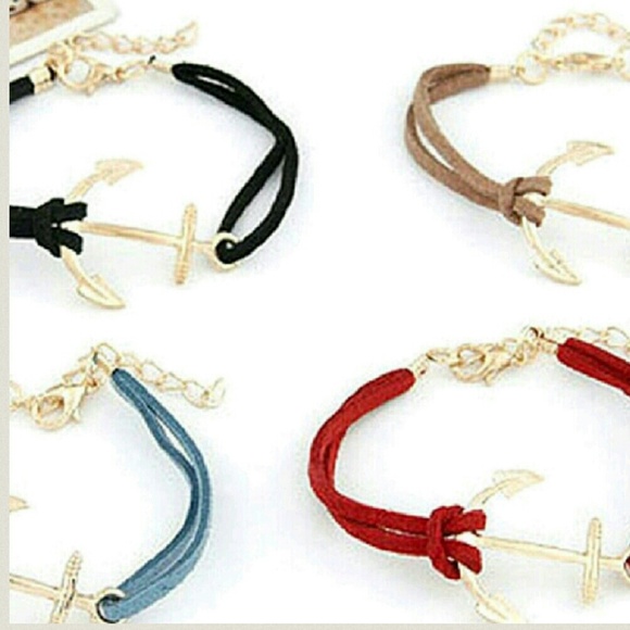 MULTICOLOR BOHO GOLD ANCHOR LEATHER BRACELETS - Picture 4 of 7