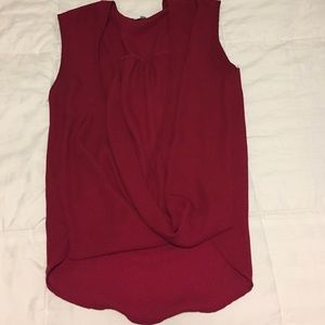 Open front red blouse