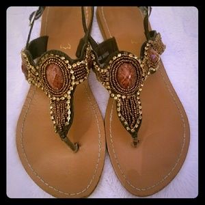 Brown Aztec Beaded Sandals