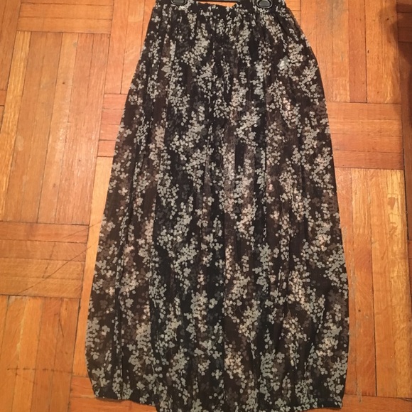 Silk sheer floral print long bubble skirt