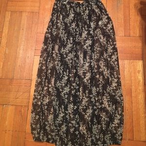 Silk sheer floral print long bubble skirt