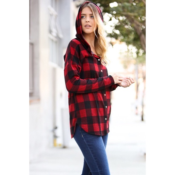 •BUY2/1FREE• Afternoon Hike Red Plaid Hoodie - Picture 2 of 4