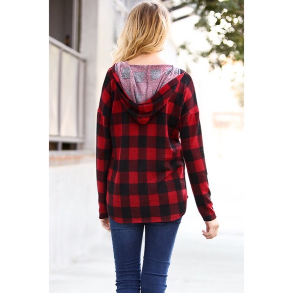 •BUY2/1FREE• Afternoon Hike Red Plaid Hoodie - Picture 4 of 4