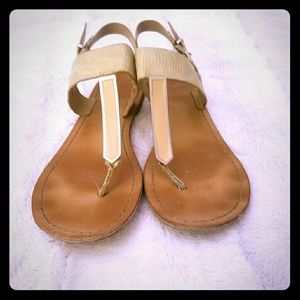 Beige Sandals with Gold Detail