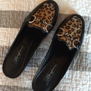 Brighton Mules NWOT Faux Leopard/Black Leather