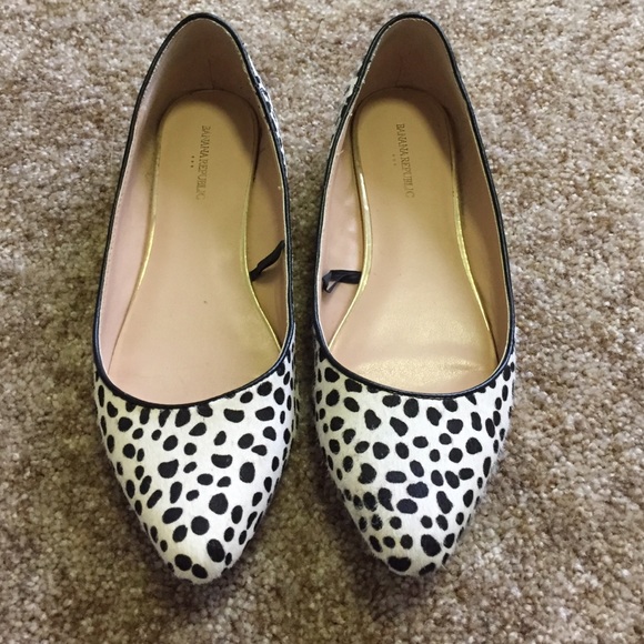 Black and white calf hair flats