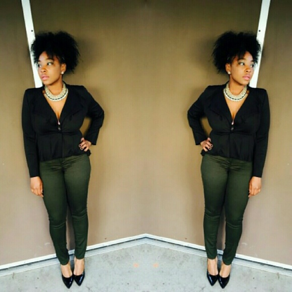 Elegant Womens One Button Peplum Suit Blazer