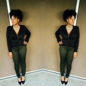 Elegant Womens One Button Peplum Suit Blazer