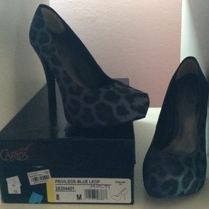 Carlos Santana Blue Leopard Platform Pumps