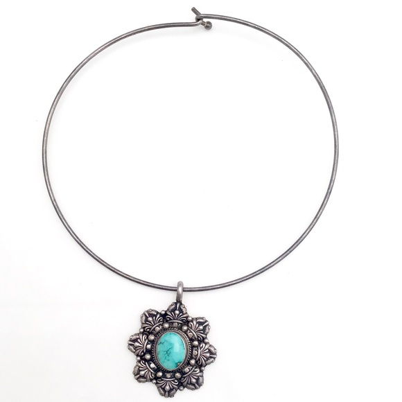 [Vintage] Navajo Turquoise Sterling Silver Choker - Picture 1 of 5