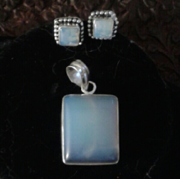 💙SALE💟 New *HC 925Sterling Opalite Pend/Er Set - Picture 1 of 4
