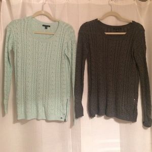 Two American eagle zip up cable knit sweaters