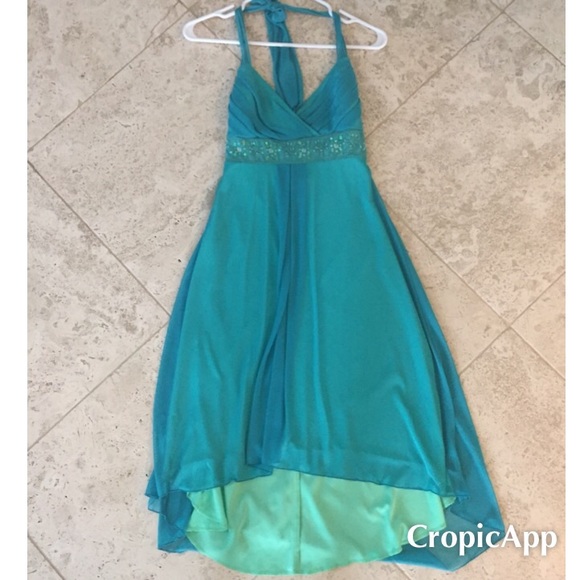 Turquoise Embellished High-Low Dress