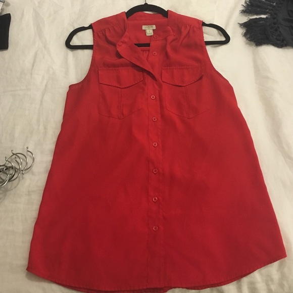 Red JCrew Button Down Sleeveless Blouse