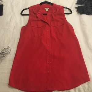 Red JCrew Button Down Sleeveless Blouse