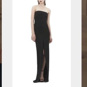 Solace London black strapless gown with front slip