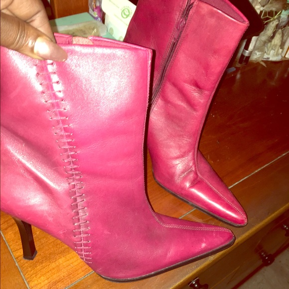 Burgundy Leather mid high boots
